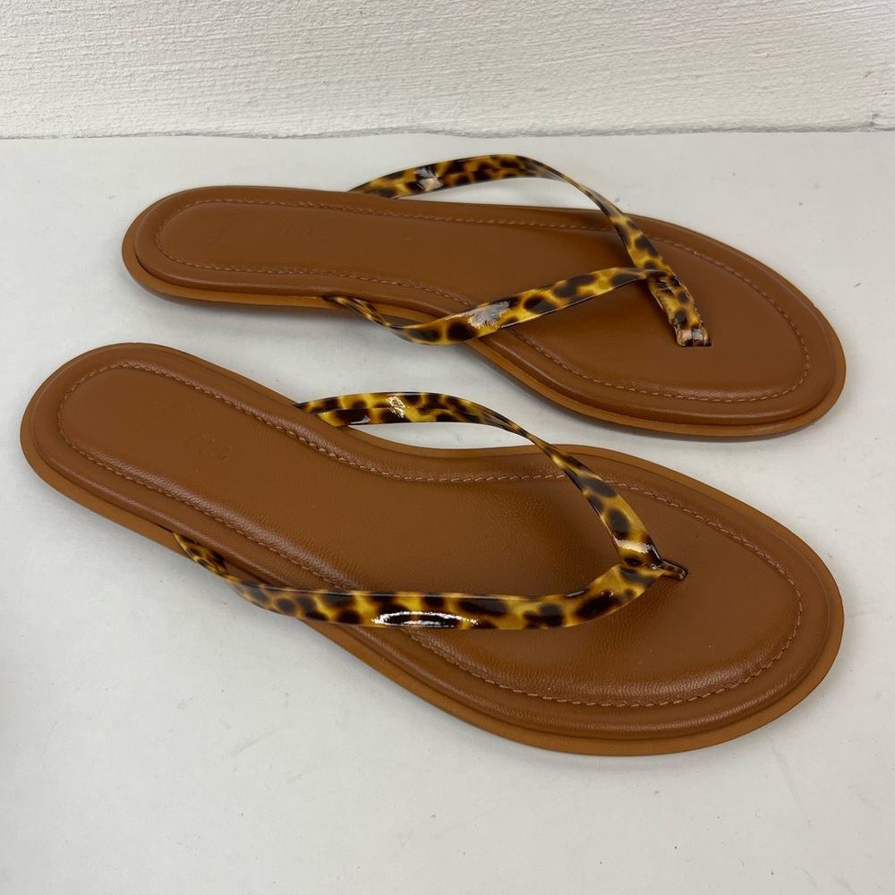 J. Crew Tortoiseshell Strap Brown Leather Flip Flop Sandals